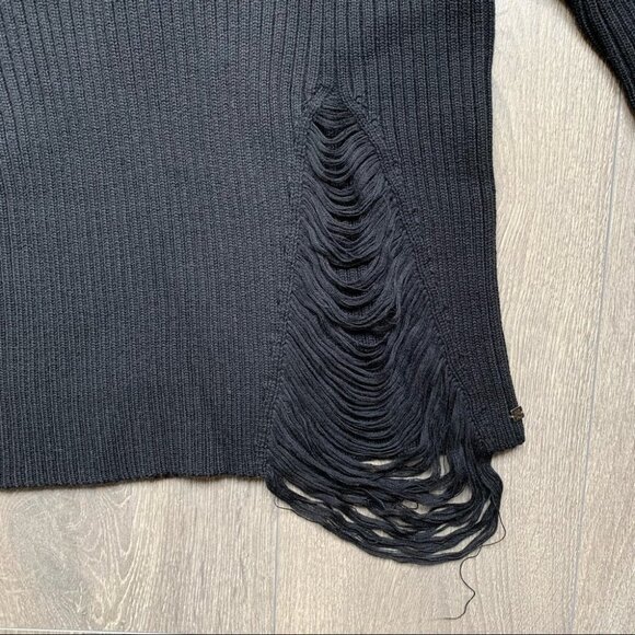 Revolve One Grey Day Robert  Sweater Distressed Ribbed Knit Cotton Silk Black XS - Picture 9 of 16
